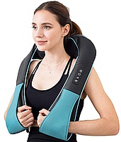 Мануальный массажер «Massager of neck kneading» для шеи и плеч, с подогревом, черно-голубой