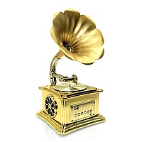 Мини граммофон с Bluetooth/AUX/USB (золотой)