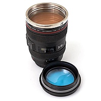 Термостакан в виде объектива от фотоаппарата с синей линзой